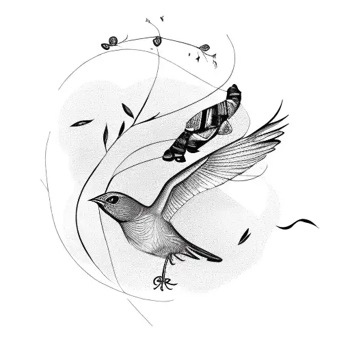 An Olive Branch And A Flying Bird Whith Lines Around It