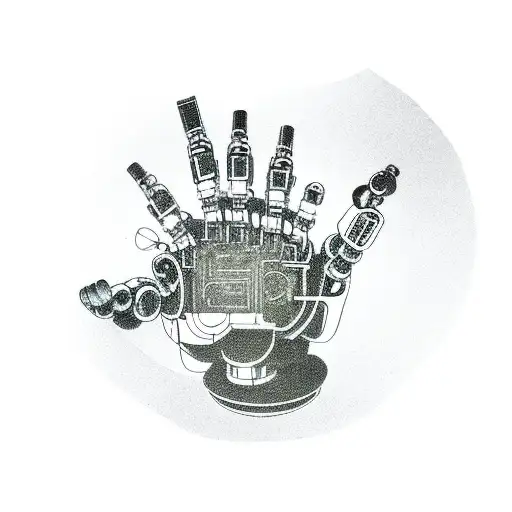 A Robotic Hand Reaching Out Towards A Glowing Futuristic Symbol