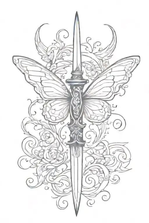 Dagger With Butterfly Wings And Swirl