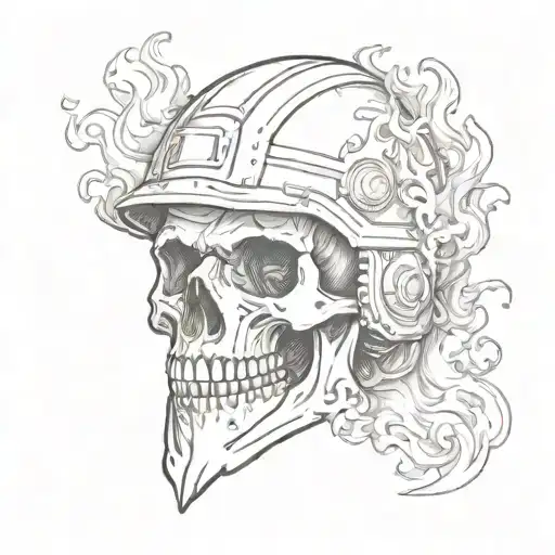 Skull In Helmet Engulfed In Flames