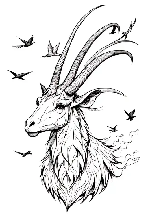 Capricorn With Birds Flying Away