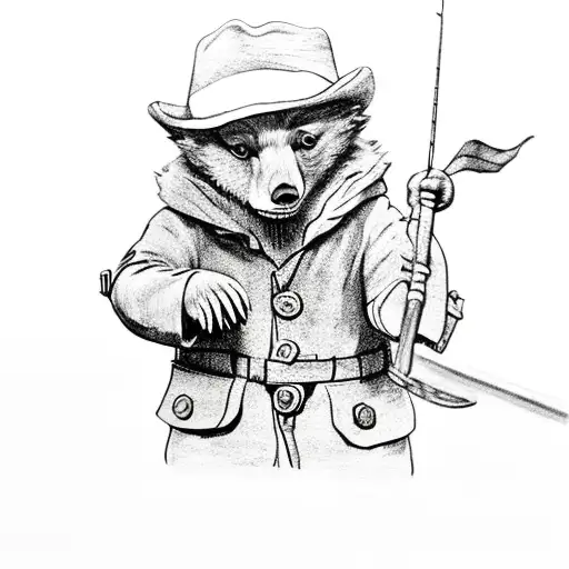 Paddington Bear On Boat Fishing In The Lake Black And Grey