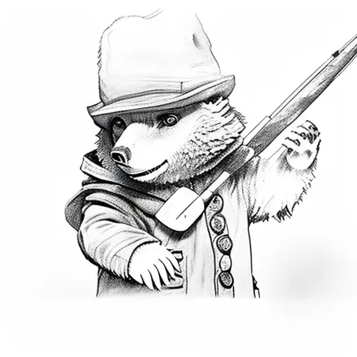 Paddington Bear On Boat Fishing In The Lake Black And Grey