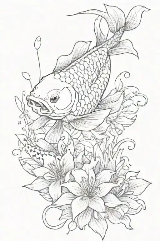 Koi Fish And Red Spider Lily