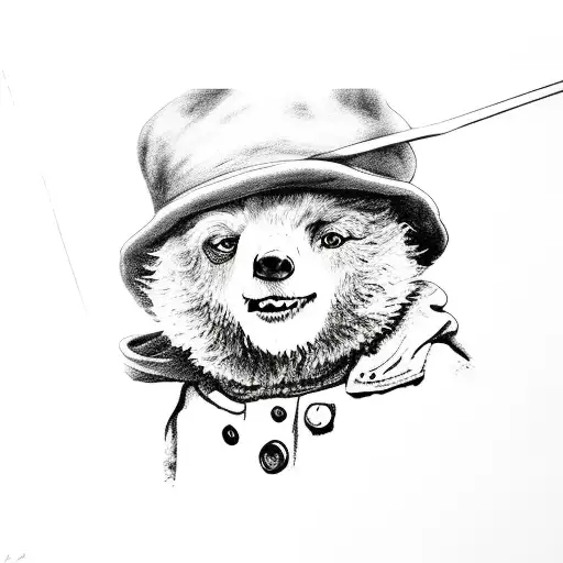 Paddington Bear On Boat Fishing In The Lake Black And Grey