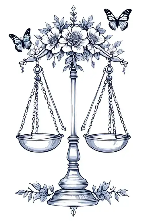 Libra Zodiac Sign With Justice Scale Cute And Elegant With Flowers And Butterflies
