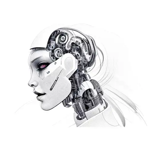 Female Face Half Robotic Face