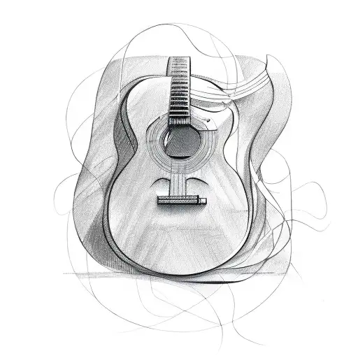 A Sketch Of A Guitar With Musical Notes As Strings