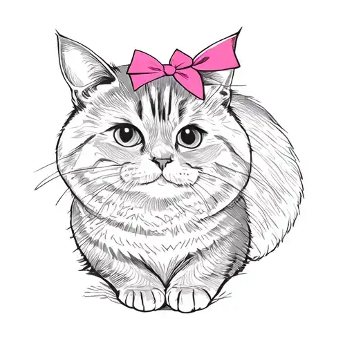 A Grey Cat With A Pink Bow On Its Head