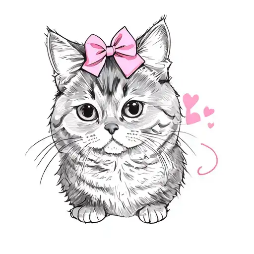 A Grey Cat With A Pink Bow On Its Head