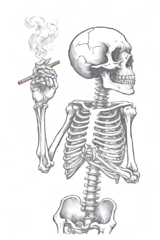 Cartoon Skeleton Smoking Cigarette