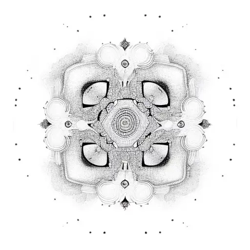 Psychedelic Black-grey Mandala Merging With A Sketch-style Representation Of A Euphoric Rave Crowd