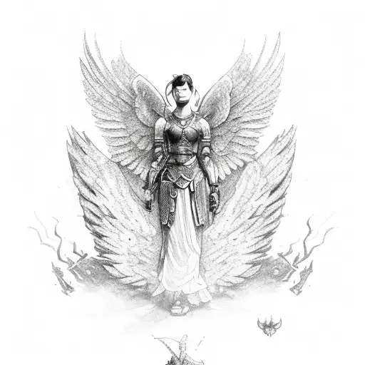 Warrior With Wings Kneel Down With Sward