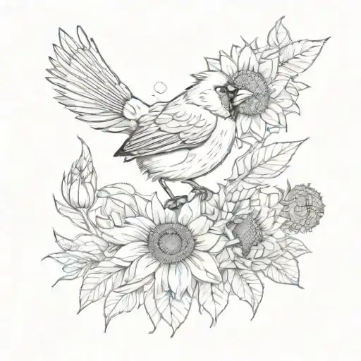 A Tranquil Scene Of A Cardinal Perched On A Sunflower