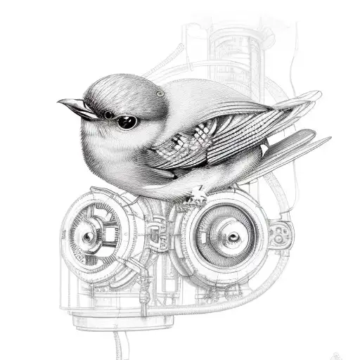 A Steampunk Bird Mande With Cables And Eletronic Equipment Only Rede Green And Blue Collors