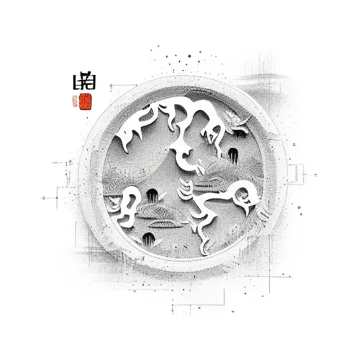 Kaizen Chinese Signs In Minimalistic Fineline Style