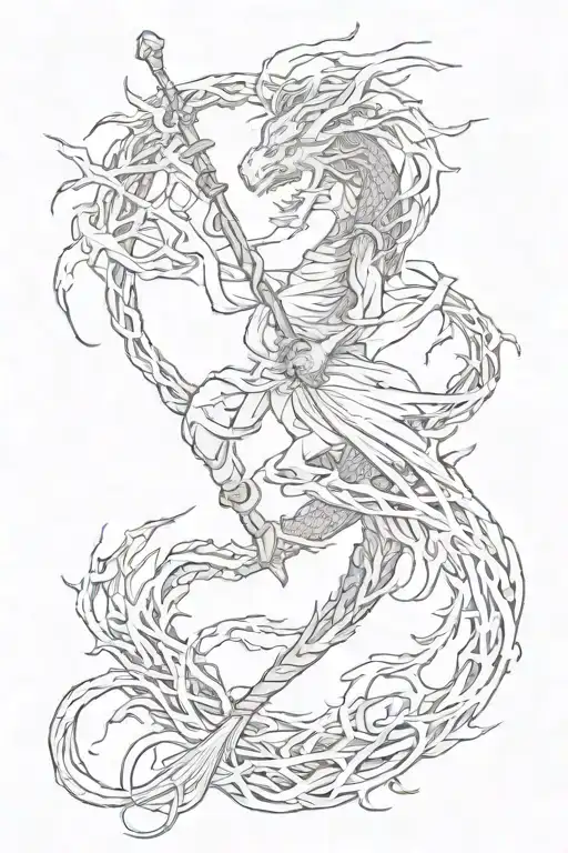 Witches Broom In Front Of Dragon Wrapped