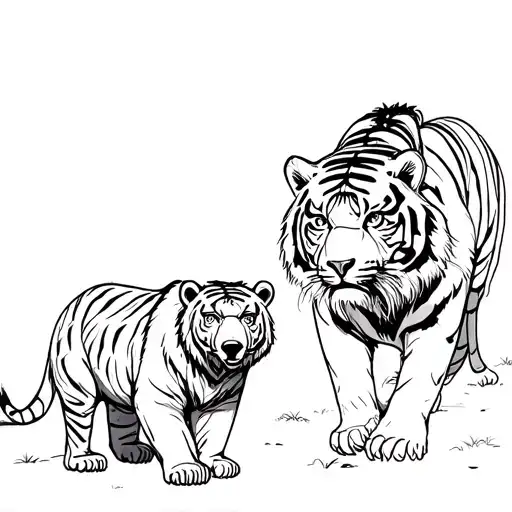 Draw A Tiger And A Bear Approaching Hwanung With Hopeful Expression