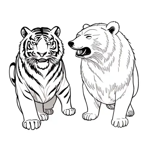 Draw A Tiger & A Bear Approaching Hwanung With Hopeful Expression Korean Mythology