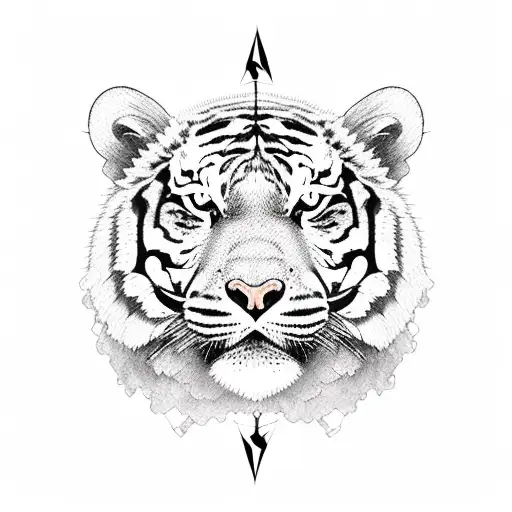 Compass With A Tiger Face As The Needle