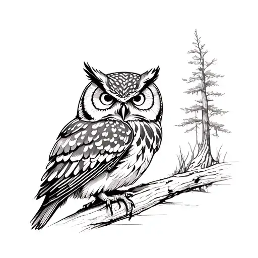 Owl On The Background Of The Forest