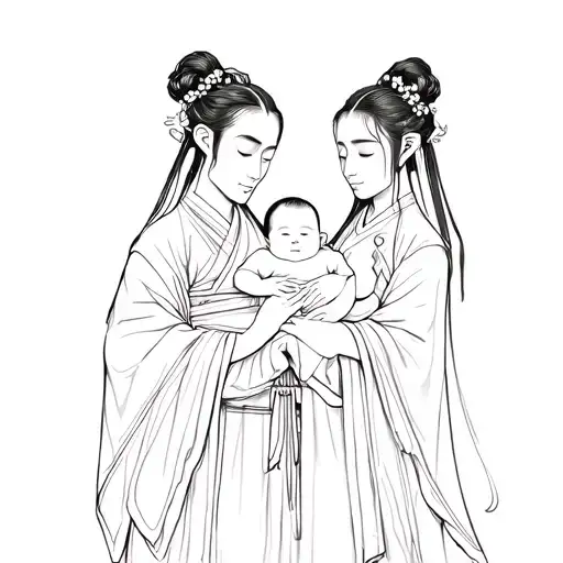 Draw Hwanung And Ungnyeo Together With A Baby Da Gun In Their Arms Korean Mythology