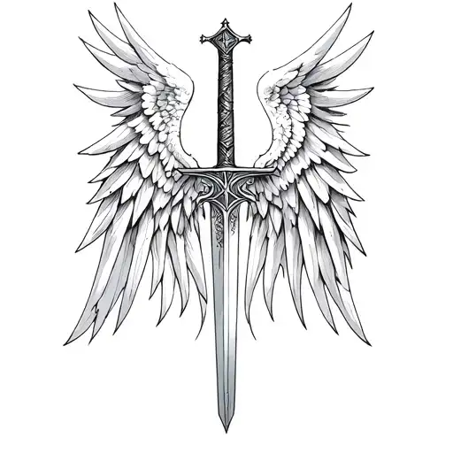St Michael Sword One Angel Wing