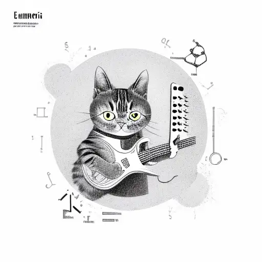 A Cat Playing A Guitar With Chemistry Equations As The Background