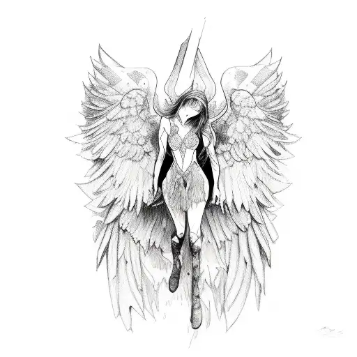 Full Body Fallen Angel Looking Down