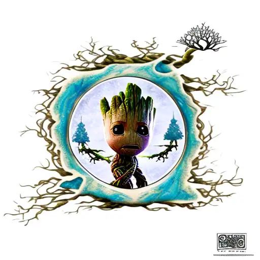Baby Groot With The Norse Tree Of Life