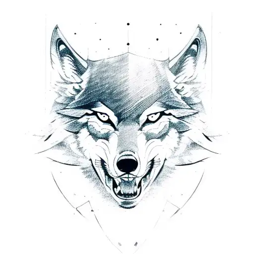 A Sketch-style Wolf Head Wearing A Viking Helmet