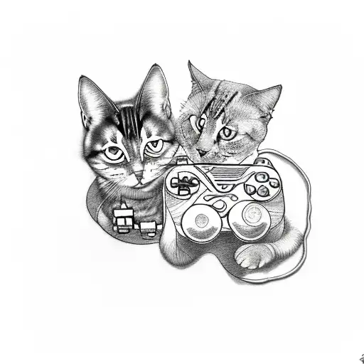 A Tattoo Of A Dog And A Cat Playing Video Games Together
