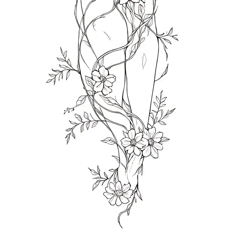 Flowing Vine Of Wildflowers Wrapping Around Leg
