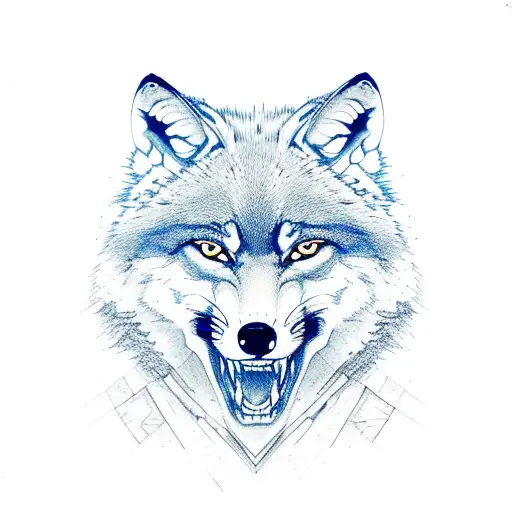 Wolf With Blue Eyes And Mountains And Red Fox And Jaguar