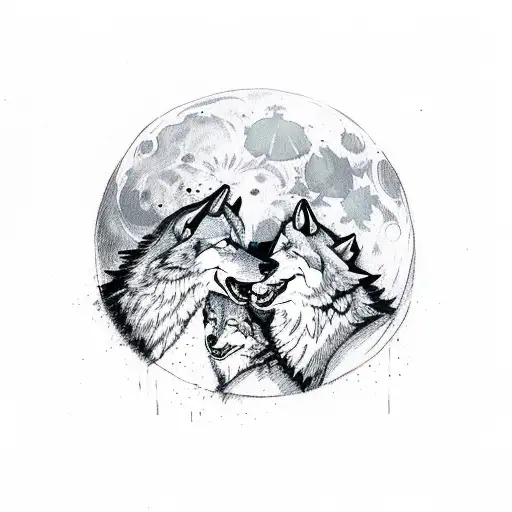 Wolves Fighting Around The Moon