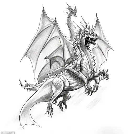 A Sketch-style Tattoo Of The Night King Riding A Dragon
