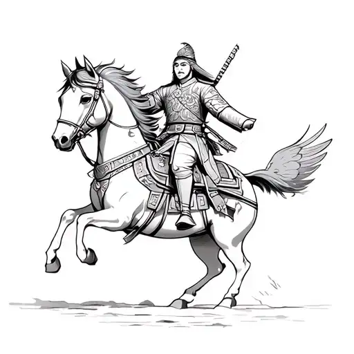 Chinese General Charging On Armored Horse With Owl In The Background