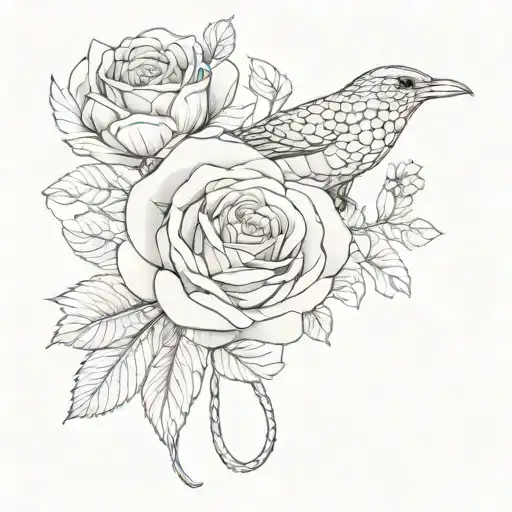 Snake Rose Bird With Flowers