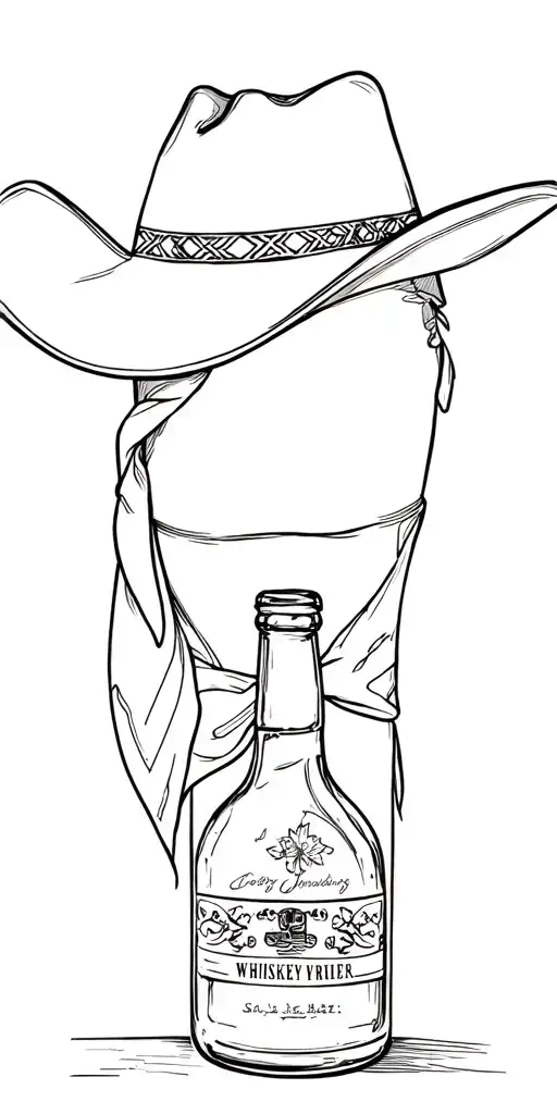 Cowboy Hat And Whiskey Bottle Wearing A Bandana