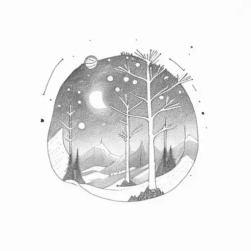 Night Forest With Milkyway In The Dark Sky