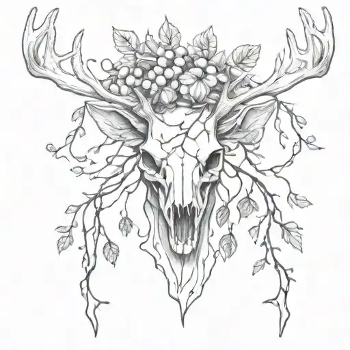 Deer Head Skeleton And Grapevines
