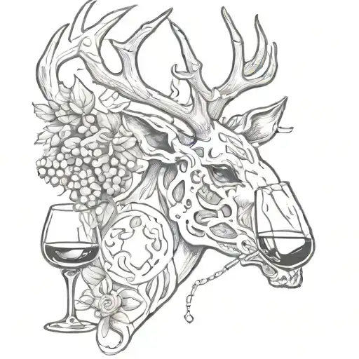 Deer Head Skeleton And Wine