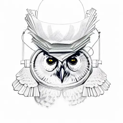 Owl Over Books With Athena's Helmet