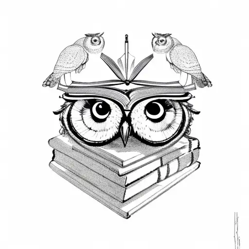 Owl Over Books With Athena's Army Helmet
