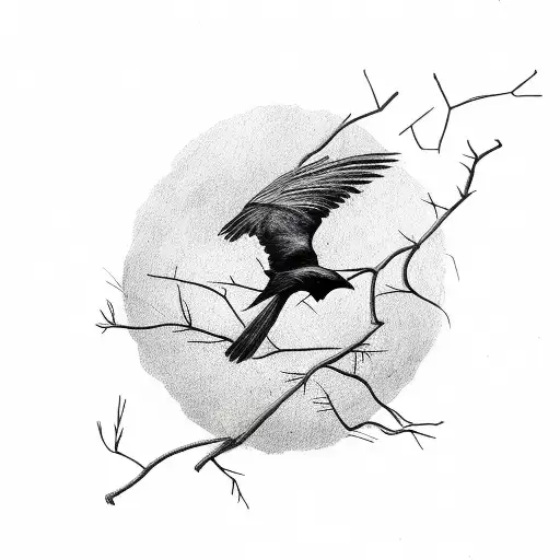 Raven Wrapped In Rose Thorns Trying To Flyaway