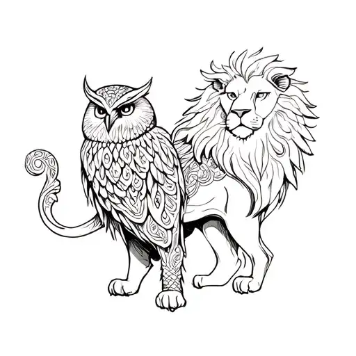 Sagittarius Lion With An Owl