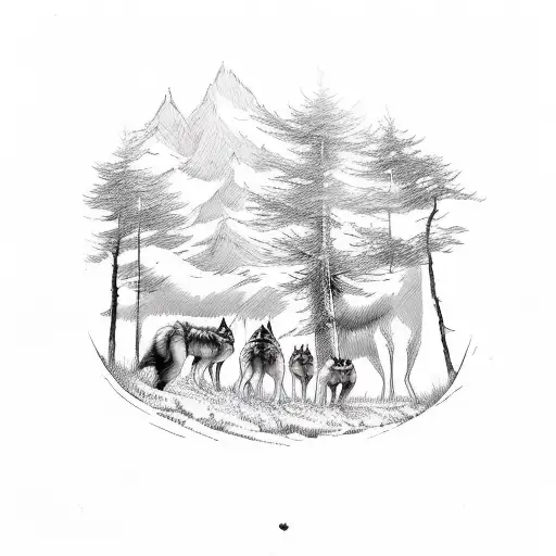 3 Wolves Walking In A Forest