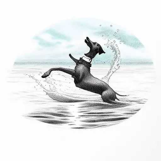 A Silhouette Of A Dog Playing In The Ocean