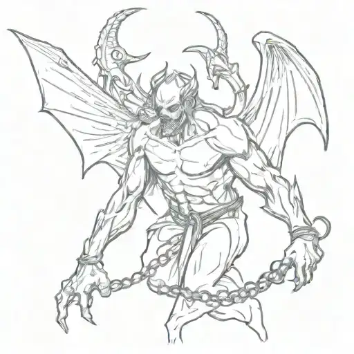 Demon Stabbing Angel In Back Wrapped In Shackles