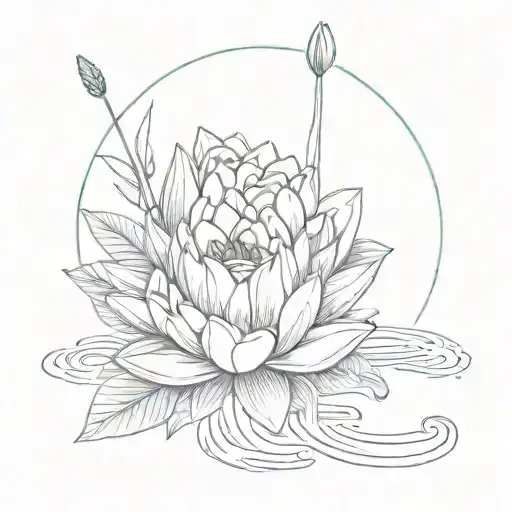 Fine Line Tattoo With Water Lily And Rose Intertwined With Stems Simple